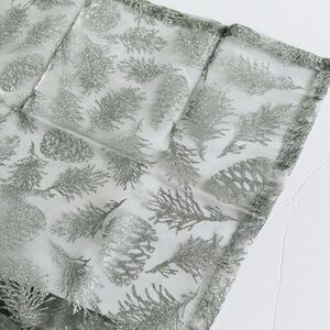 Table Runner Silver Sheer Organza Metallic with Pine Cones & Leaves  3 Yds x 25"